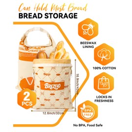 Beeswax Bread Bags Reusable for Homemade Sourdough - Large Cotton Bread Storage Bags - Keeps Bread Fresh for Longer - 2 Pack