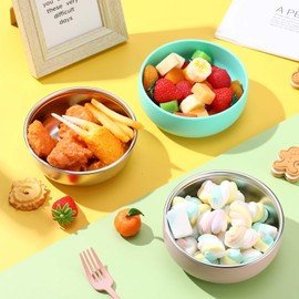 Nuogo 2 Pcs 304 Stainless Steel Baby Bowls with Removable Silicone Shell Toddler Bowls Kids Bowls Anti Scald Snack Container for Food Feeding, Dishwasher Safe (Pink, Green)