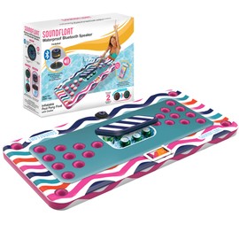 Inspired Living Inflatable Pool Pong Float with Bluetooth 5 IPX7 Waterproof Speaker, Cup Holders, Integrated Cooler, Floating Pool Game Table for Adults, Pool Party, Water Games, Pool Pong Set