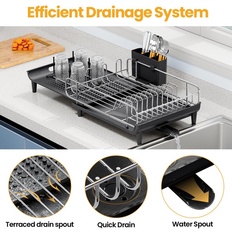 TOOLF Expandable Dish Rack, Dish Drying Rack for Kitchen Counter,