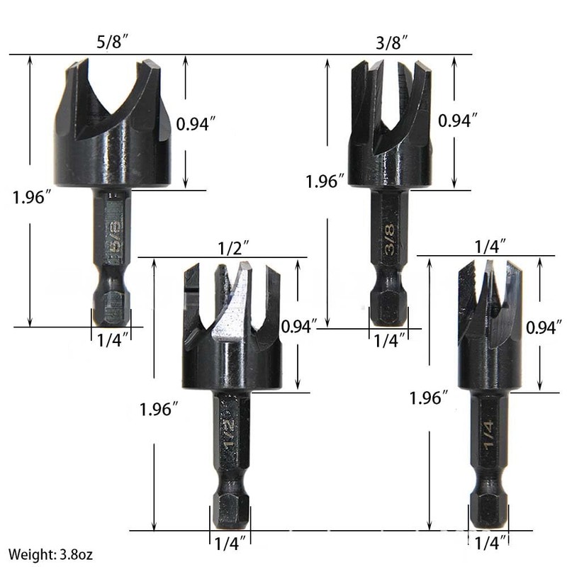Takelablaze Wood Plug Cutters Drill Bit Set with 1/4 Hex
