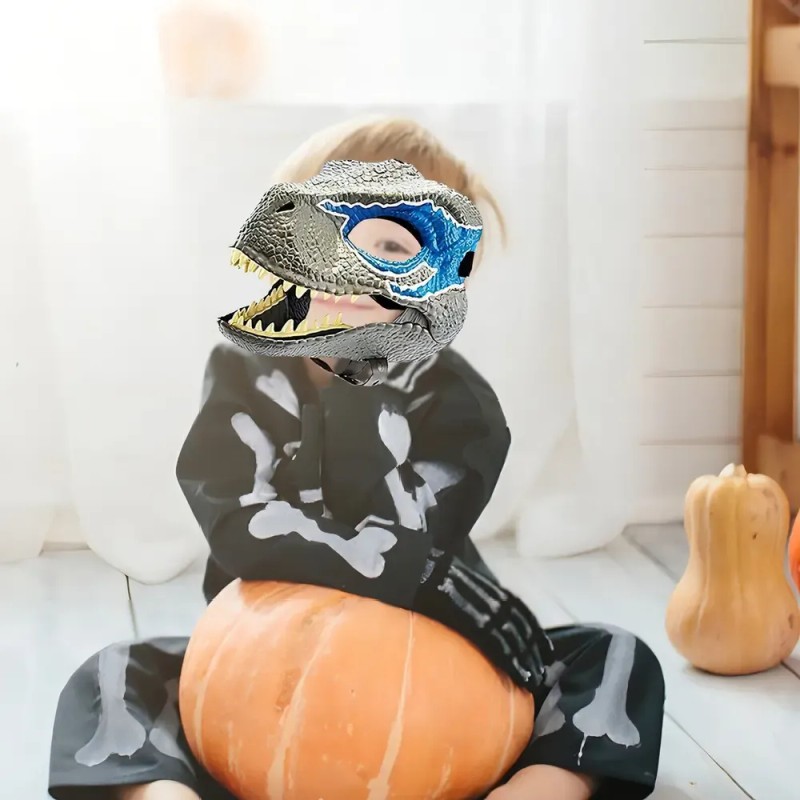 */ Mascarilla Bucal Móvil Dinosaurio Velociraptor Color Azul