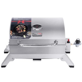 Royal Gourmet GT1001 Stainless Steel Portable Grill, 10000 BTU BBQ Tabletop Gas Grill with Folding Legs and Lockable Lid, Outdoor Camping, Deck and Tailgating, Silver