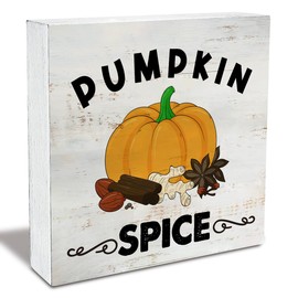 Rustic Pumpkin Spice Wood Box Sign Fall Pumpkin Autumn Wooden Box Sign Farmhouse Home Kitchen Desk Shelf Decor (5 X 5 Inch)