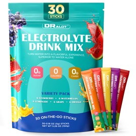 Dralot Juicy Splash 30 Packs Sugar Free Electrolytes Powder w/Natural Flavor, Liquid Daily IV Recharge+Tech. Mix 5 Electrolyte for Balance, Raw Seasalt Hydration Packets for GF, Vegan, Non-GMO, Keto
