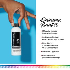 AGEbeautiful 40 Volume Gentle Creme Hair Developer | For Permanent Hair Color Dyes, Toners, Lighteners | Professional Salon Coloring | Long Lasting Color | 4 Fl Oz
