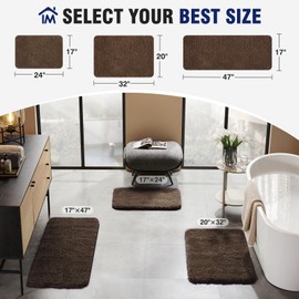 TECHMILLY Super Soft Shaggy Bath Mat, Absorbent Thick Non Slip Microfiber Bathroom Rugs, Quick Dry Machine Washable Bath Mat for Bathroom Floor, Bathtub and Shower 17"x24"