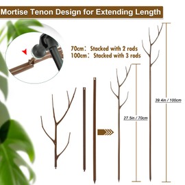 Twig Indoor Plant Support Stakes for Potted Plants, 3 Pack 39.4" Brown Twig Trellis for Outdoor Plants, Alternative Moss Poles for Climbing Plants Monstera Hoya Flowers Sticks Garden Rods with Hammer