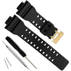 MyTime Natural Resin Replacement Watch Band Strap for Casio Mens G-Shock GD120/GA-100/GA-110/GA-100C (Black+Golden Buckle)