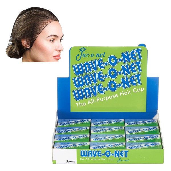 Hair Net Wave-O-Net Medium Weight, Brown, Packed 24 per Display,1 Display of 24 Nets