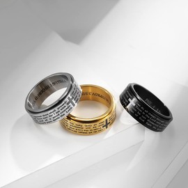 Inspirational Bible Verses Rotatable Christian Jesus Christ Lord Prayer Stress Relief Spinner Fidget Band Rings for Men Women for Anxiety Finger Rotate Freely Stainless Steel Wedding Couple Birthday