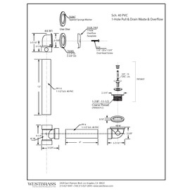 Westbrass A49721-26 1-1/2" Bath Waste & Overflow Assembly with Pull Drain Stopper and One-Hole Faceplate Top Elbow-SCH. 40 PVC, 1-Pack, Polished Chrome
