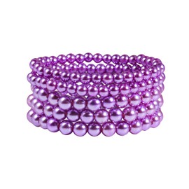 COLORFUL BLING Imitation Pearl Stackable Bracelets Set for Women Beaded Stretch Strand Bracelets Bridal Bridesmaid Dancing Party Jewelry-purple