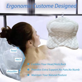 Vezyturly Bath Pillows for Head,Neck,Shoulder and Back Support,Tub SPA Relaxing Ergonomics Air Mesh Fabric Bathtub Pillow with 6 Strong Non-Slip Suction Cups (White)