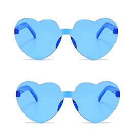 ALVOGIMOR 2 Pack Heart Shape Sunglasses,Colorful Rimless Sunglasses Transparent Heart Glasses Candy Color Eyewear for Party Favor(Blue)
