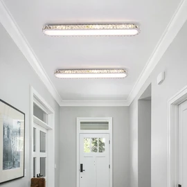 Qcyuui Dimmable LED Ceiling Light 39.4'' Kitchen Lighting Fixtures Ceiling Modern Luxury Crystal Ceiling Light with Remote Chrome Long Ceiling Light Fixture for Kitchen Dining Room Hallway,48W