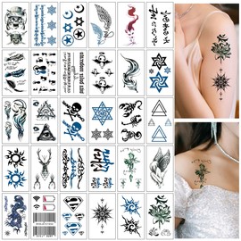 SanKristo 30 PCS Temporary Tattoos for Women Man 3D Colorful Skeletons Ghosts Totem Words Tattoos Stickers for Hand Arm Legs Fake Waterproof Adults Tattoo Sticker