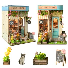 CUTEROOM Book Nook Kit for Adults, 3D Wooden Puzzle DIY Miniature Dollhouse Booknook Kit with LED Light, Tiny House Building Kit for Bookshelf Insert Decor -Spring Island, Creative Birthday Gift