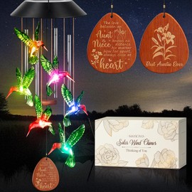 Aunt Gifts from Niece, Christmas Aunt Gifts for Aunt Auntie Gifts, Best Aunt Ever Gifts Aunt Birthday Gifts for Auntie, Christmas Auntie Gifts for Aunt Hummingbird Solar Wind Chimes for Outside Decor