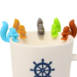 Honbay 10PCS Cute Squirrel Shaped Silicone Glass Identifier Small Animal Drink Markers Tea Bag Holder for Cup Tea Bag Hangers Wine Cup Markers