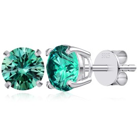 SugarTang Moissanite Stud Earrings, 1-2 CT Diamond Earrings 18K White Gold Plated/S925 Sterling Silver Earring for Men, Lab Grown Hypoallergenic Jewelry for Women (Green, 6.5mm)