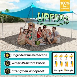 EasierHike Beach Shade Tent, 10 × 10 Ft Portable Easy Pop Up Beach Canopy, UPF50+ Sun Protection Shelter, Windproof & Water Resistant, Stable with 4 Sandbags & Windproof Cords, Perfect for Family