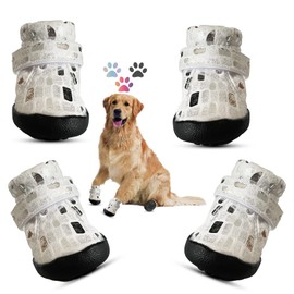 Dog Shoes, Dodxoy Dog Boots Waterproof Dog Paw Protectors with Adjustable Straps Rugged Anti-Slip Sole for Small Medium Large Dogs All Weather (#2, White)