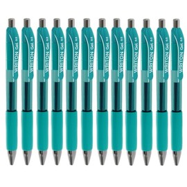 Writon Retractable & Refillable Gel Pens, Comfort Grip, 0.5mm Fine Point, Turquoise Ink, 12 Pack