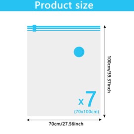 Vacuum Storage Bags - 7 Pack 70X100CM Extra Large Reusable Strong Space Saver Compression Bags - Vacuum Pack Bags Double Zip Seal Travel Vacuum Storage Bags for Clothes Duvets Quilts Bedding Pillows