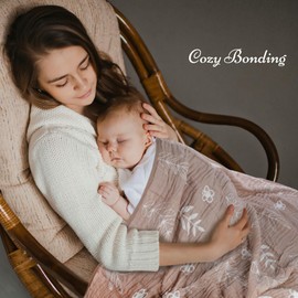 HardNok Ultra Soft Muslin Baby Blankets – A Premium Blend of Muslin Cotton & Bamboo Viscose, Ideal as a Swaddle & Crib Blanket for Unisex Boys, Girls, & Toddlers, 43" x 43" (Leaf Floral Coffee)