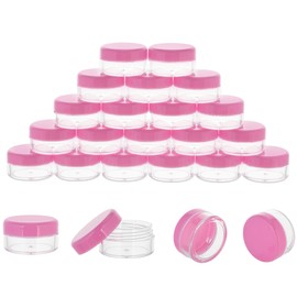 10 Gram 20 Count Sample Containers, Small Plastic Containers with Lids, Empty Sample Jars with Labels and Mini Disposable Spatulas(Pink Lid)