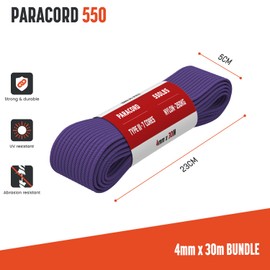 Brotree 4mm Paracord 550 30M 100% Nylon Rope 7 Strands Type III Parachute Cord for Outdoor and DIY - 250kg Breaking Load (Purple)