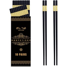 BEWOS 10 Pairs Black Alloy Chopsticks - 9. 5 Inch, Dishwasher Safe Chop Sticks, Alloy Chopsticks, Reusable Chinese Chop Sticks, Non-Slip