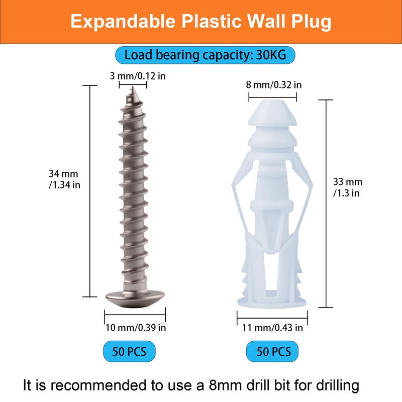 ZUYUEE 100-Piece Dowels and Rustproof Screws Set, (8 x 32