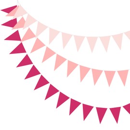 PATIKIL 49ft Pennant Banner Flags, 2 Pcs Felt Fabric Pennant Flags String Triangle Flag Banner Bunting Garland for Carnival Wedding Birthday Party Decorations, Pink/Rose Red