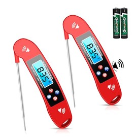 Termómetro parlante digital rojo para ciegos, impermeable de lectura instantánea para alimentos, sonda para cocinar y asar a la parrilla, 2 uds