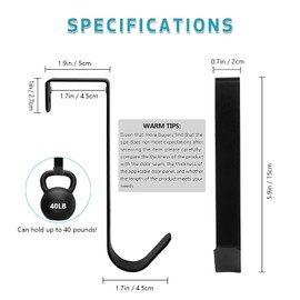 Lindeza Over The Door Hooks 5 Pack Heavy Duty Over Door Hooks for Hanging, Reinforced 40LBs Metal Over Door Hangers Black Door Hooks Towel Hooks for Bedroom Bathroom, Fit 1-3/4” Door, with Sponge Pads