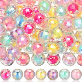 Hotop 126 Pcs Shiny AB/UV Color Acrylic Faceted Beads 15mm Beads 7 Colors Mixed Lots DIY Acrylic Round Bubble Beads for Pen Jewelry Bracelet Making Gifts Beadable Pens Beads(Colorful)