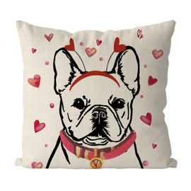 QIONG MENG Valentines Day Pillow Covers 18x18 Inch French Bulldog Throw Pillowcase Valentines Dog Gift for Dog Lovers Decorative Cushion Case for Home Sofa Living Room Decor