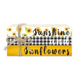 3 Pcs Sunflowers Decorative Book Stacks For Home Decor, Wood Book Stack For Table Decor, Summer Tiered Tray Decorations For Table Home Shelf, Farmhouse Stacked Books Decoration, A19
