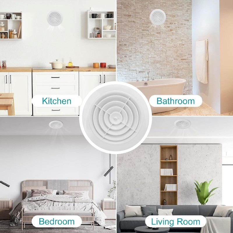 ABS Plastic Round Vent Cover, White Panel, 150mm Rotating Louver