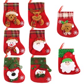 BOFUNX 8Pcs Small Christmas Stockings Santa Snowman Reindeer Christmas Stockings for Christmas Tree Stairs Door Christmas Party Decoration