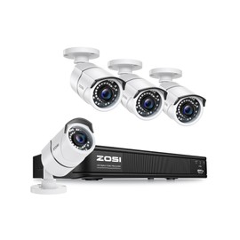 ZOSI 5MP Lite H.265+ Home Security Camera System, 8 Channel CCTV DVR Recorder and 4 x 1080P Bullet Camera Outdoor Indoor with 120ft Night Vision, Remote Access, Motion Alerts (No Hard Drive Include)