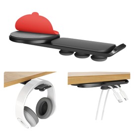 MAGDIGITEH Headphone Stand, PC Gaming Headset Stand, 360 Degree Rotating Adhesive Under Desk Headphone Holder Hook Mount, Headphone Hanger with 2 Cord Holder Cable Clip (Black)