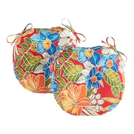 South Pine Porch Outdoor 15-inch Round Bistro Chair Cushion, Set of 2, Aloha Red Floral
