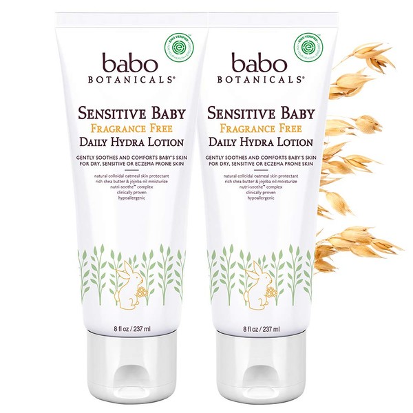 Babo Botanicals Sensitive Baby Daily Hydra Lotion With Shea Butter, Chamomile and Calendula, Fragrance-Free - 2 Pack 8 fl oz.