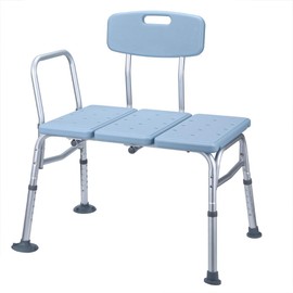 LEEKOUS Best Bathtub Transfer Bench/Bath Chair with Back and Handle, Aluminium Alloy Bath Shower Chair with Adjustable Height, Non-Slip Seat, Tub Transfer Bench for Elderly, Disabled (Blue)