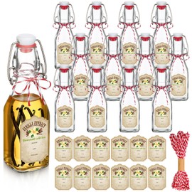 Uiifan 12 pcs 4 oz Swing Top Clear Square Glass Bottles For Vanilla Extract with Caps and Cotton Twines Label Flip Top Glass Beer Bottle for Home Vanilla Brew Oil Vinaigrettes Beer Tea Supply
