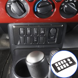 Center Console Auxiliary System Button Panel Decoration Frame Cover Fit for Toyota FJ Cruiser 2007-2021, Car Console Air Conditioner Switch Panel Trim Cover, 1PCS, Carbon Fiber Pattern Black