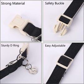 DOGWONG Cotton Hemp Dog Collar, Heavy-Duty Black Dog Collar Adjustable Soft Natural Fabric Pet Cute Wedding Puppy Necklace for Small Medium Large Dogs